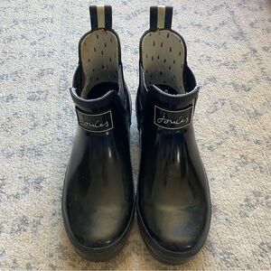 Joules Rainboots Women 7 Wellibobs Black Glossy Ankle Chelsea